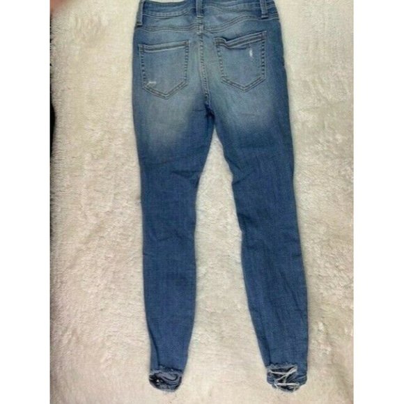 Forever 21 Size 25 Womens Jeans Med Wash Stretch Mid Rise Rip Torn Distr… - Picture 3 of 4